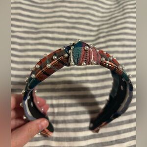 Lele Sadoughi Tartan Pearl-Embellished Headband